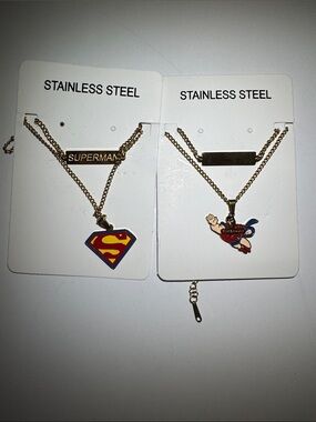 Kids Gold-Tone Superman Necklace Set - Red & Blue Charms